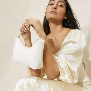 Loeffler Randall Addy Baguette Small Shoulder Bag in Pearl White w Rhinestones